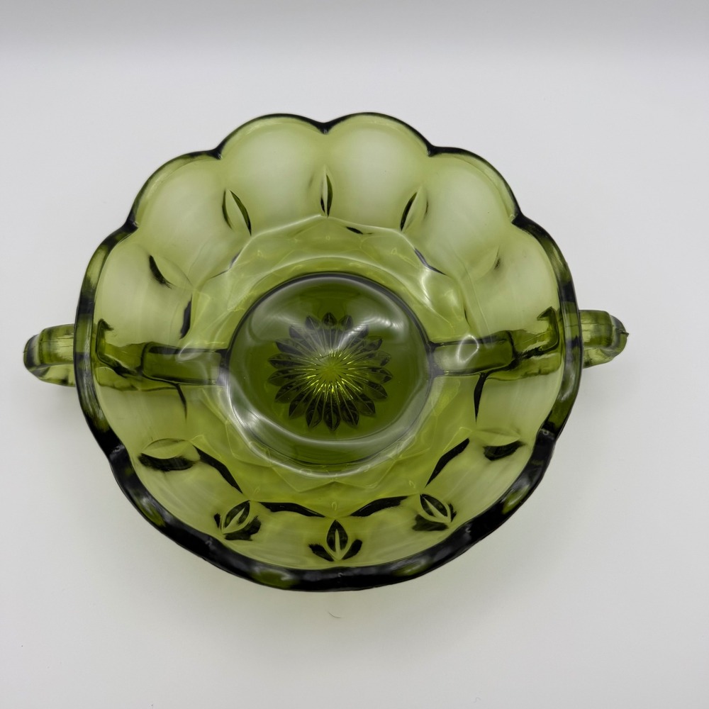 Anchor Hocking Fairfield Nappy Dish 7in Avocado Green Glass Vintage - Picture 4 of 6